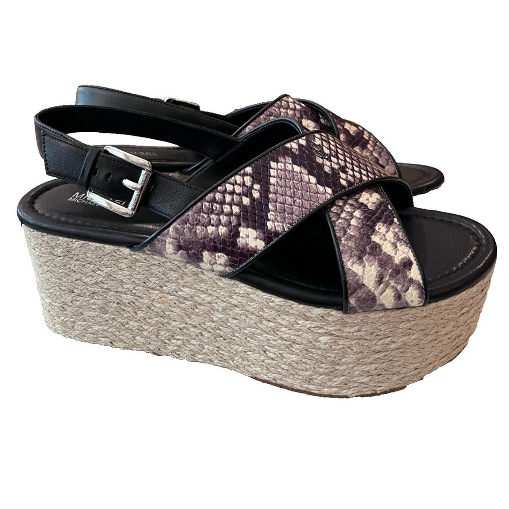 Michael Kors NEW Jodi Mid Wedge Size 9 Leather Snake Espadrille Platform Sandal - Picture 5 of 14